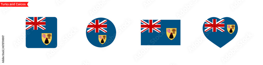 Poster national flag of turks and caicos. turks and caicos flag icons in the shape of a square, circle, hea