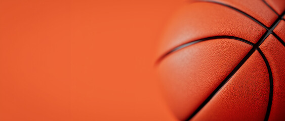 Close-up shot of orange basketball The background is orange. - obrazy, fototapety, plakaty