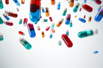 many medical capsules in the air
