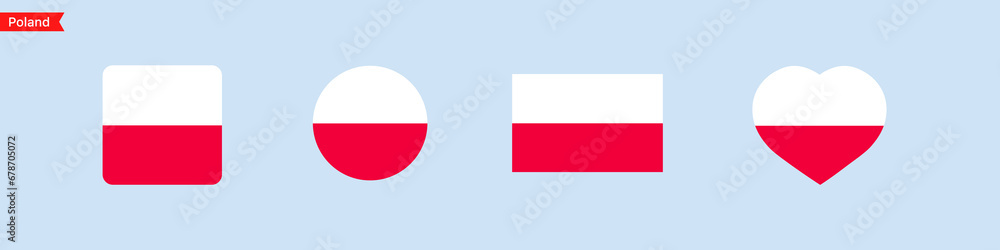 Poster national flag of poland. poland flag icons in the shape of a square, circle, heart. isolated flag sy