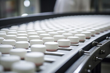 Obraz premium pill factory line in pharmaceutical industry