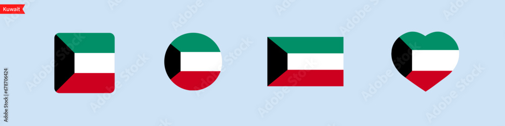 Poster national flag of kuwait icons. kuwait flag in the shape of a square, circle, heart. website language