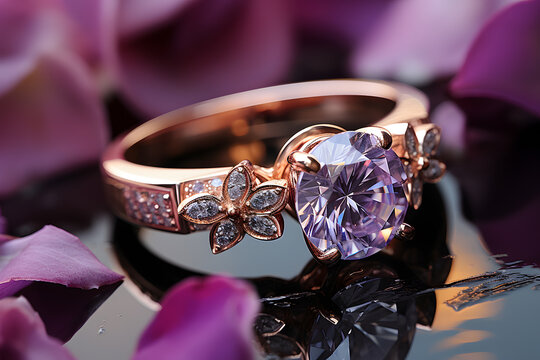Ring with purplle gem ai generated art. 