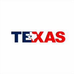 Texas word design with Texas  map on letters E and X.