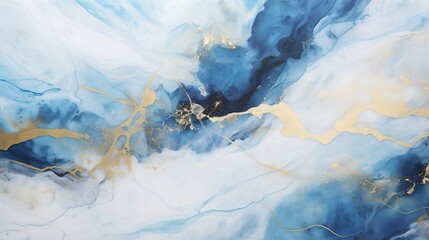 Marble textured background with luxurious blue, gold and white colors. Generative AI