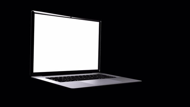 Realistic laptop with empty screen animation isolated on transparent background. Alpha channel template.