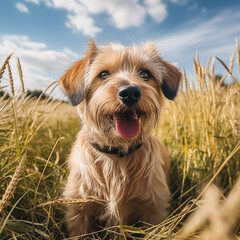 cute dog in the grass on a beautiful day
