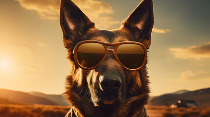 German shepherd dog wearing sunglasses, generative ai
