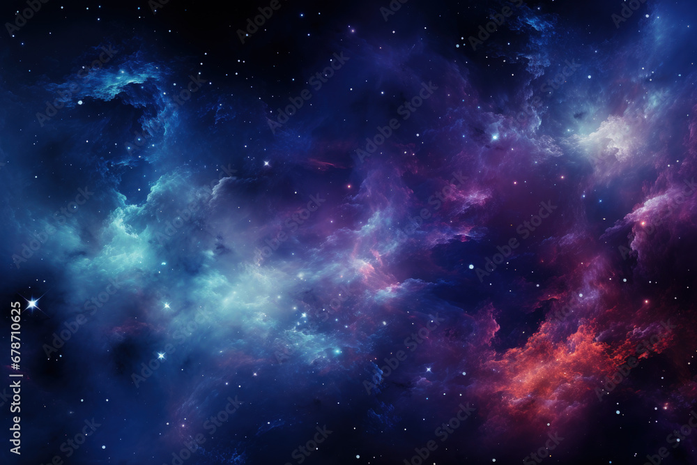 Poster stunning nebula display in night sky time-lapse background with empty space for text
