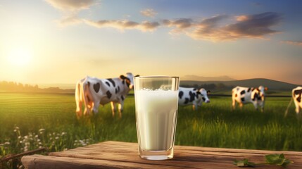 A fresh, nonhomogenized glass of milk prominently displaying a rich, creamy top layer, indicative of highquality, ecofriendly dairy farming practices. - obrazy, fototapety, plakaty