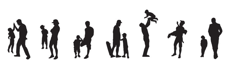 silhouette of father and son - obrazy, fototapety, plakaty