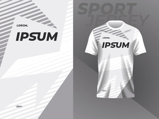 white and grey shirt sport jersey mockup template design for soccer, football, racing, gaming, motocross, cycling, and running 