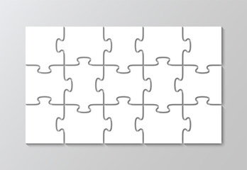 Cutting template scheme Jigsaw outline grid with 15 details. Mosaic silhouette of thinking game. Modern background with separate shapes. Square puzzle pieces grid. Simple frame tiles. Vector