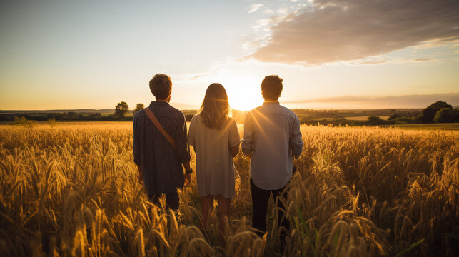 friends walking in the field