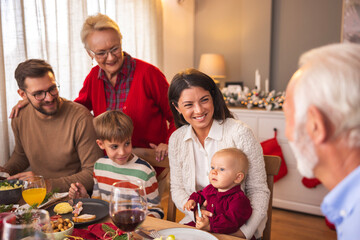Obraz na płótnie Canvas Family having Christmas dinner at home