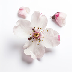 Fototapeta na wymiar Macro Shot of Pink Cherry Blossom Against White Background