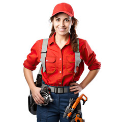Confident Male Plumber with Toolbox and Pipe Wrench, Isolated on white, Transparent background
