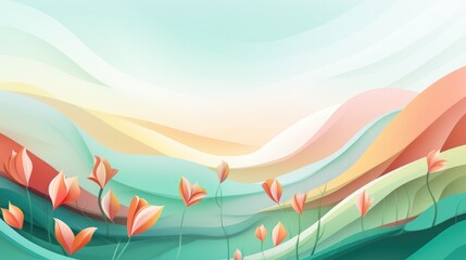 Abstract art luxury minimal style wallpaper with spring flower and leaves, background for banner, poster, web packaging, Generative AI