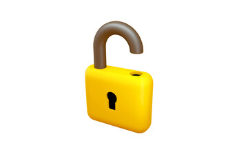 Open lockisolated on transparent background, 3d rendering