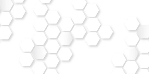 Fotobehang Abstract hexagon background. Futuristic abstract honeycomb mosaic white technology background. Surface polygon pattern with glowing hexagon paper texture and futuristic business. graphic concept. © Kainat 