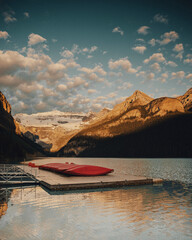 Mountains, Water, and Kayaks at Dusk.