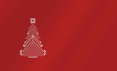Merry Christmas Happy New Year card tamplate, red background, white christmas tree. Minimal and elegant holiday card.