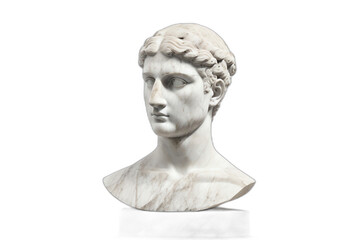  Marble head bust statue of a roman warrior isolated on plain white background from Generative AI