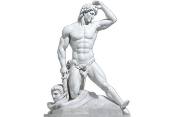 Fototapeta na wymiar Marble statue of Hercules isolated on plain white background from Generative AI