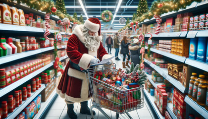 santa shopping in supermarket