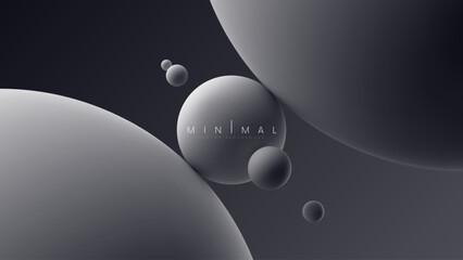 Abstract minimalistic composition with soft balancing levitating spheres. Trendy minimal dynamic banner design with balls. Primitive geometric shapes in clean minimalist style. Vector illustration