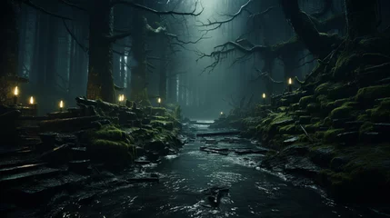 Printed kitchen splashbacks Fairy forest Magical Dark fairytale fantasy forest. Generative AI