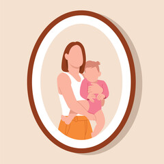 Faceless characters vector illustration. Frame with a photo of a happy mother with a child