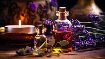 Obraz na płótnie Canvas Essential flower oil for aromatherapy, generative ai