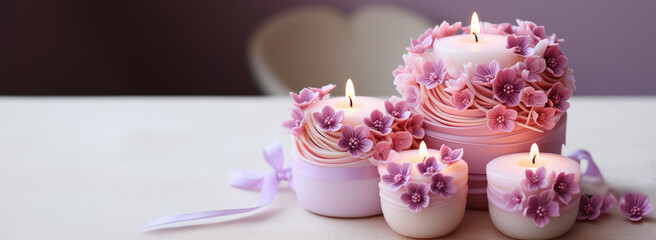 Crafting Mothers Day candles with tender love and decorative flowers 