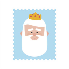 King Melchor postage stamp. Christmas ornament isolated vectorized. Magi, wise man