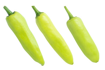 Set of green sweet peppers or banana peppers isolated on transparent background