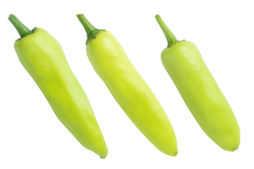 Set of green sweet peppers or banana peppers isolated on transparent background
