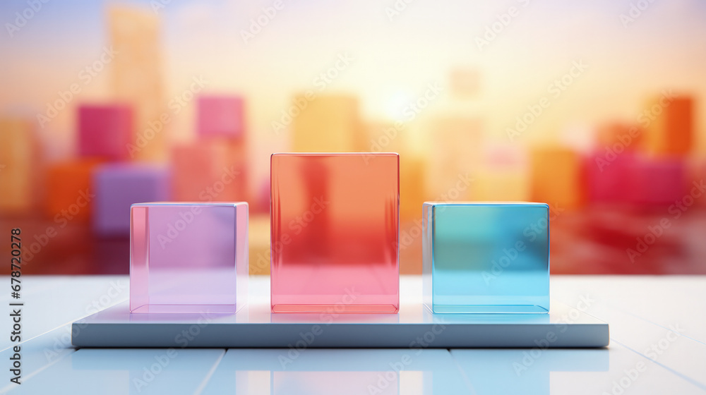 Poster chromotherapy art pieces displayed in serene atmosphere background with empty space for text