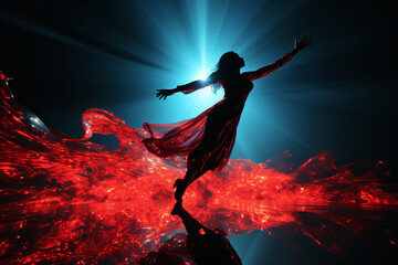 Naklejka premium Generative ai creative collage of charming gorgeous lady in fiery gown dance for magical ritual