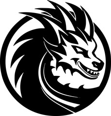 Dragon - Black and White Isolated Icon - Vector illustration