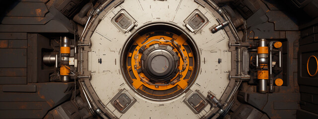 Visão Superior: Texturas Sci-Fi na Escotilha da Nave Espacial - obrazy, fototapety, plakaty
