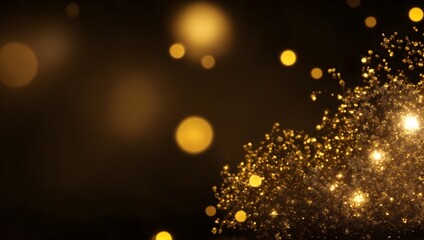 Golden christmas lights. Abstract background with glittering gold and bokeh lights.