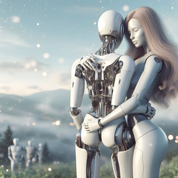 AI humanoid robots in love concept