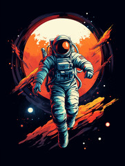 Flat style T-shirt design featuring an astronaut, presented as a graphic created with Generative Ai