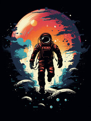 Obraz premium Flat style T-shirt design featuring an astronaut, presented as a graphic created with Generative Ai