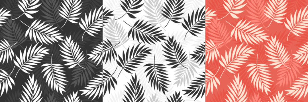 Fototapeta palm leaves tropical seamless pattern background, suitable for fabric, packaging, cover, poster, cloth, vector illustration