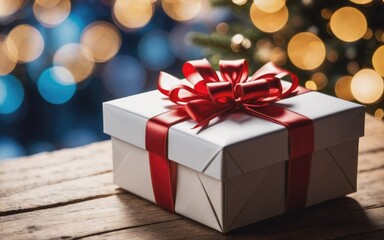 Close up of gift box on blurred background with bokeh
