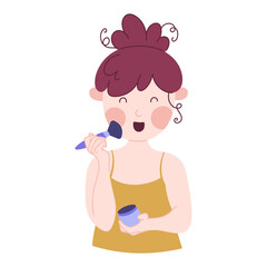 Cute young girl having a spa day at home. Face cream. Flat style cartoon character.