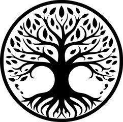 Tree of Life - Black and White Isolated Icon - Vector illustration