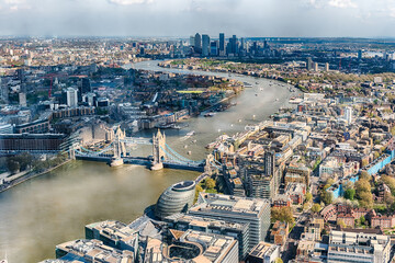 Aerial view of London over the river Thames, England, UK